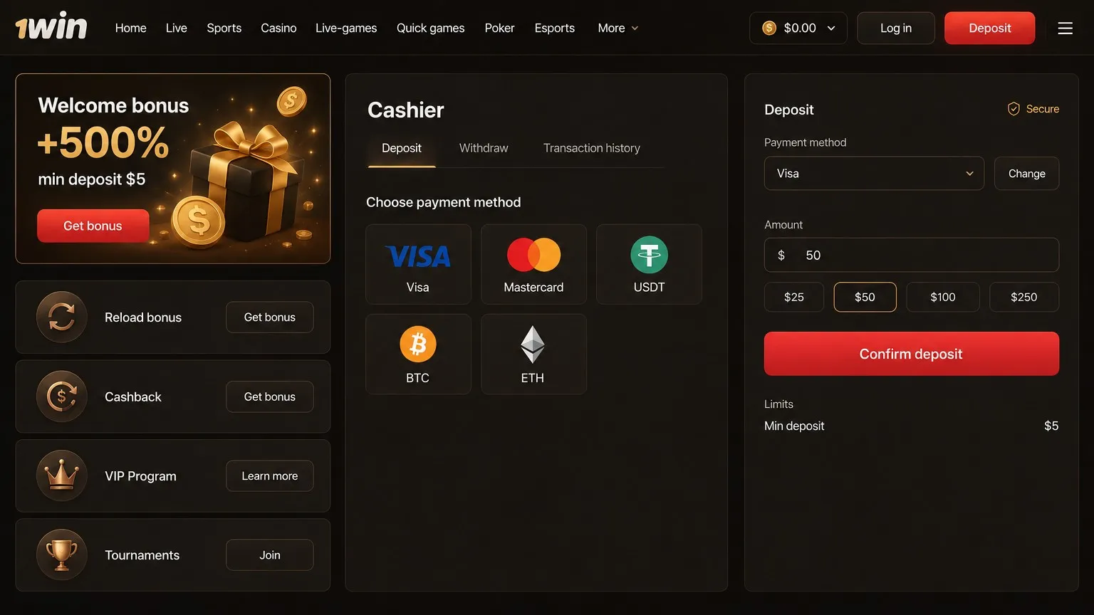 1win deposits, withdrawals and balance management
