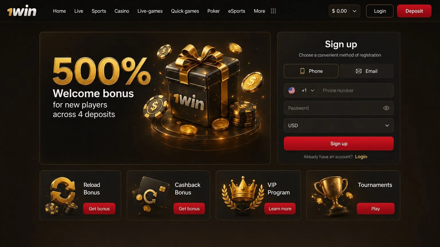 1win login: reaching the same account from any screen